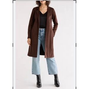 M MAGASCHONI Truffle Brown Faux Suede Leather Trench Coat Size Large